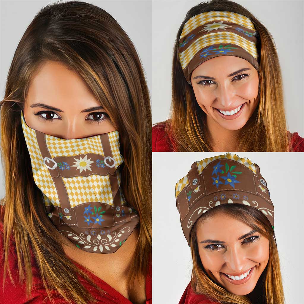 Lederhosen Oktoberfest Neck Gaiter Gold Edelweiss Floral Polka Dots LT9