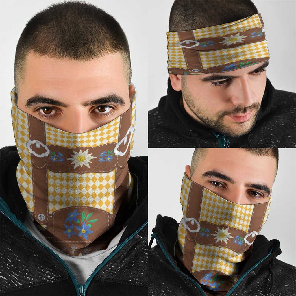 Lederhosen Oktoberfest Neck Gaiter Gold Edelweiss Floral Polka Dots LT9