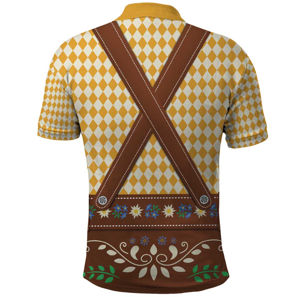 Lederhosen Oktoberfest Polo Shirt Gold Edelweiss Floral Polka Dots LT9