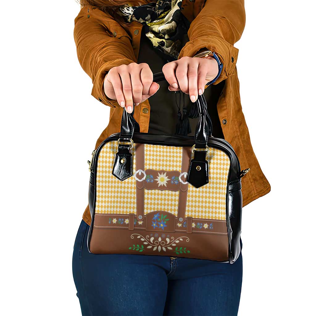 Lederhosen Oktoberfest Shoulder Handbag Gold Edelweiss Floral Polka Dots LT9