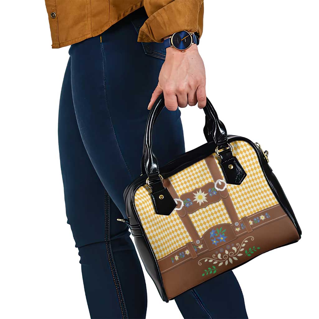 Lederhosen Oktoberfest Shoulder Handbag Gold Edelweiss Floral Polka Dots LT9