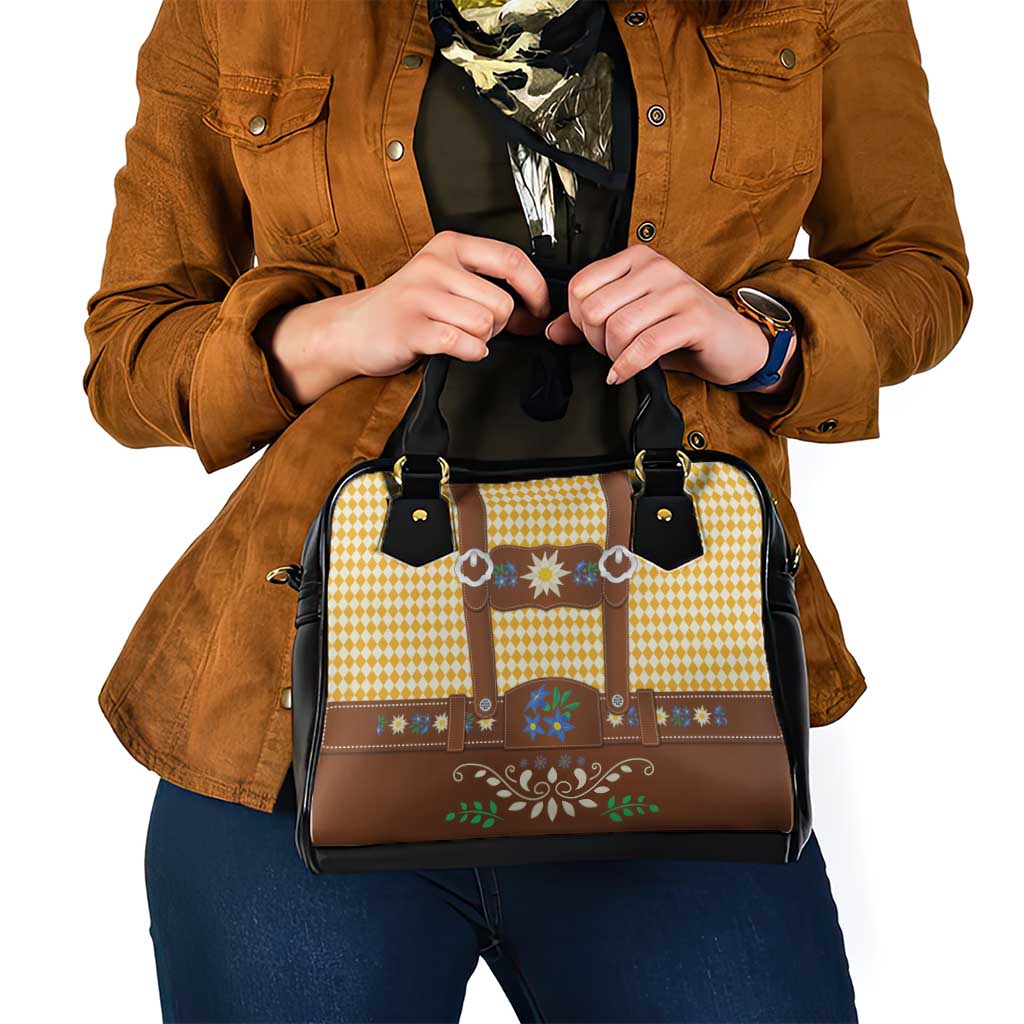Lederhosen Oktoberfest Shoulder Handbag Gold Edelweiss Floral Polka Dots LT9