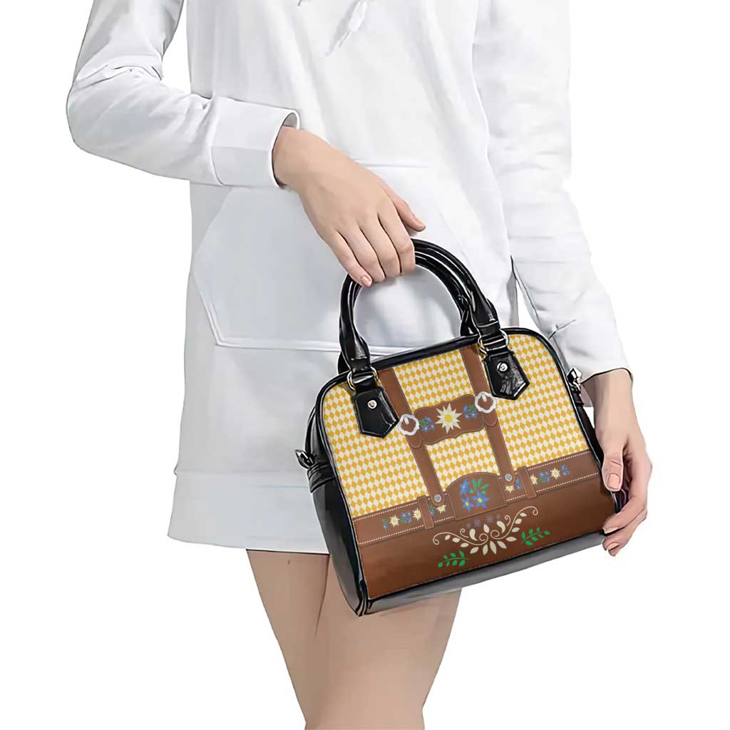 Lederhosen Oktoberfest Shoulder Handbag Gold Edelweiss Floral Polka Dots LT9
