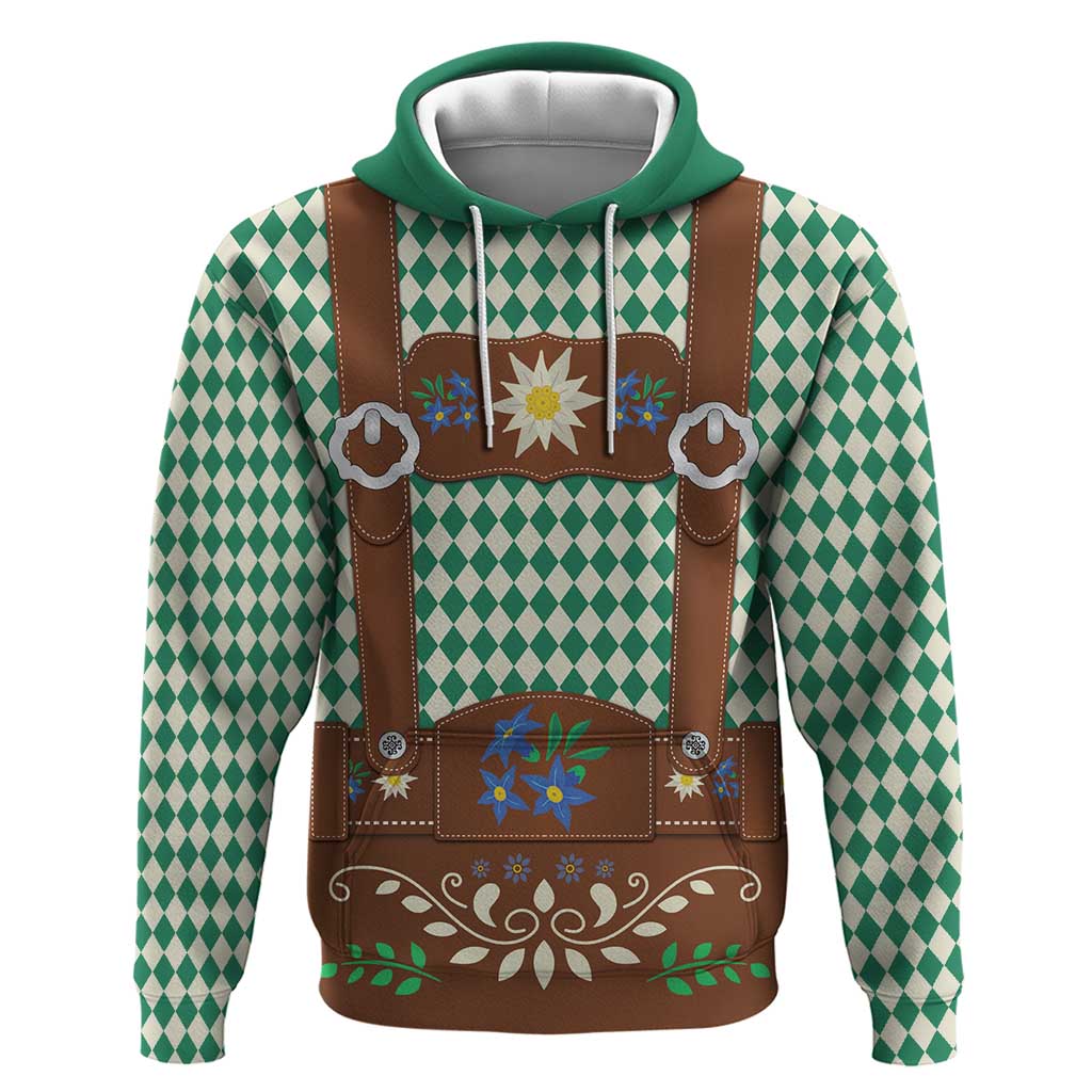 Lederhosen Oktoberfest Hoodie Green Edelweiss Floral Polka Dots LT9