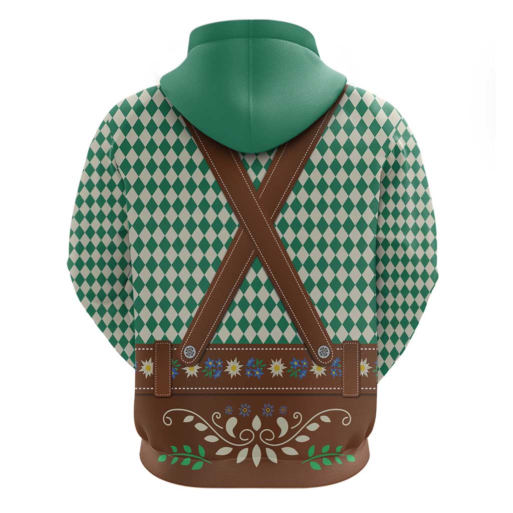 Lederhosen Oktoberfest Hoodie Green Edelweiss Floral Polka Dots LT9