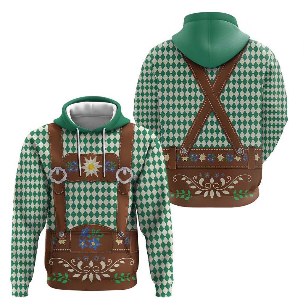 Lederhosen Oktoberfest Hoodie Green Edelweiss Floral Polka Dots LT9