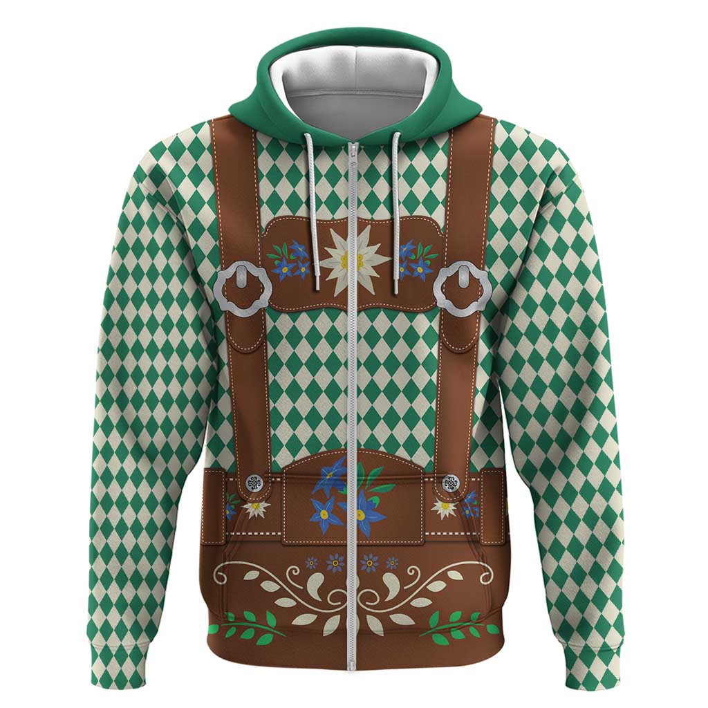 Lederhosen Oktoberfest Hoodie Green Edelweiss Floral Polka Dots LT9
