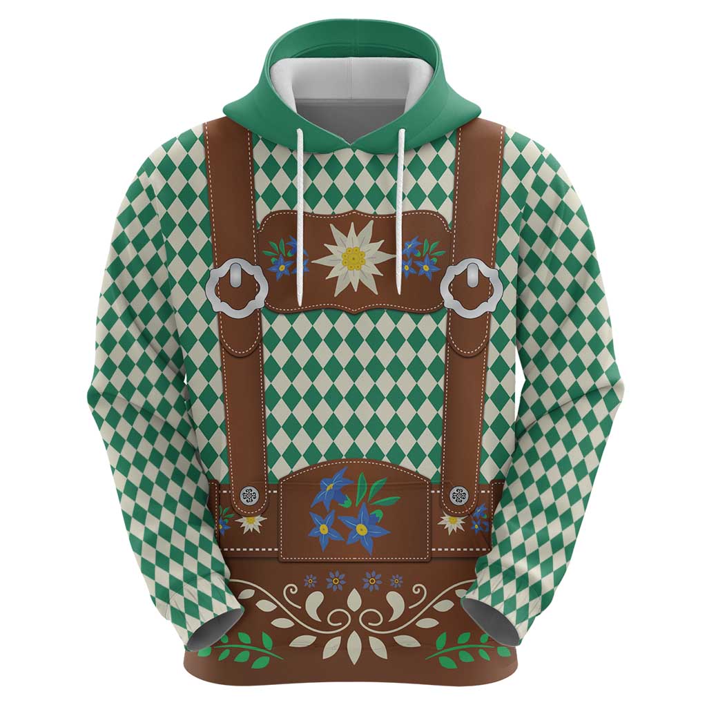 Lederhosen Oktoberfest Hoodie Green Edelweiss Floral Polka Dots LT9