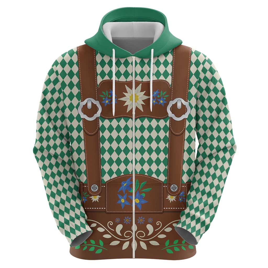 Lederhosen Oktoberfest Hoodie Green Edelweiss Floral Polka Dots LT9
