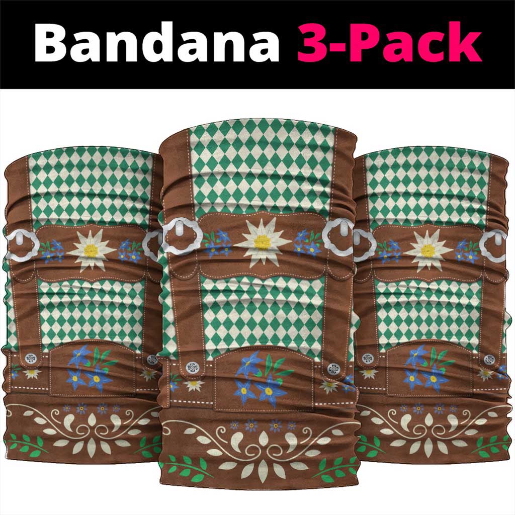 Lederhosen Oktoberfest Neck Gaiter Green Edelweiss Floral Polka Dots LT9