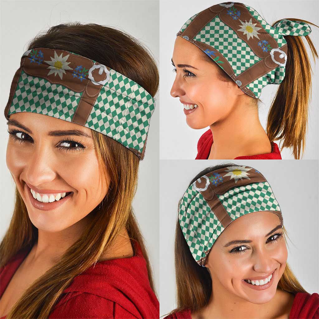 Lederhosen Oktoberfest Neck Gaiter Green Edelweiss Floral Polka Dots LT9