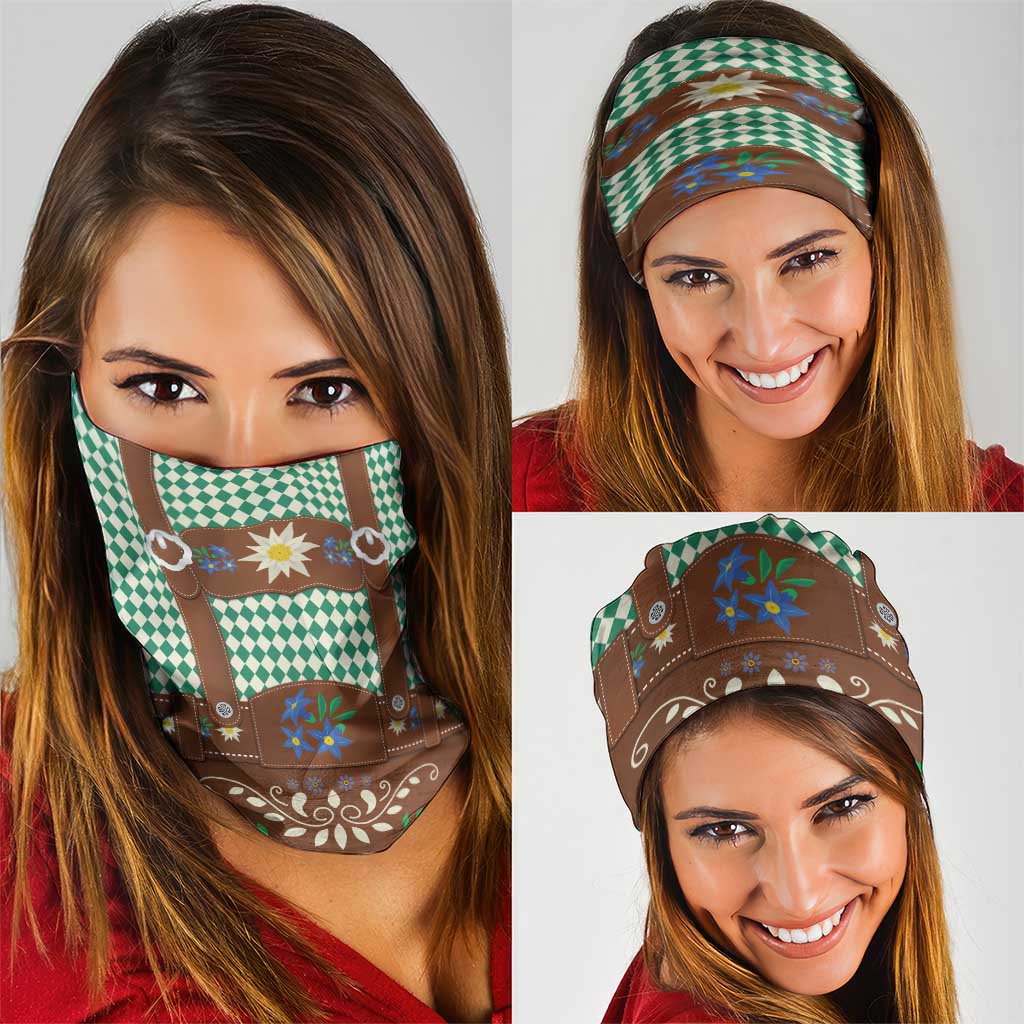 Lederhosen Oktoberfest Neck Gaiter Green Edelweiss Floral Polka Dots LT9