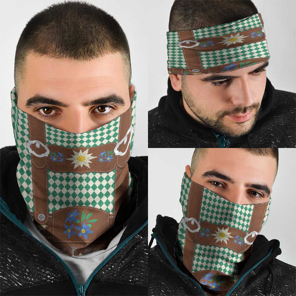 Lederhosen Oktoberfest Neck Gaiter Green Edelweiss Floral Polka Dots LT9