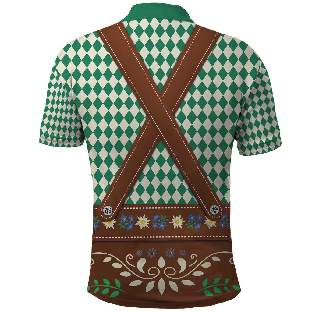 Lederhosen Oktoberfest Polo Shirt Green Edelweiss Floral Polka Dots LT9