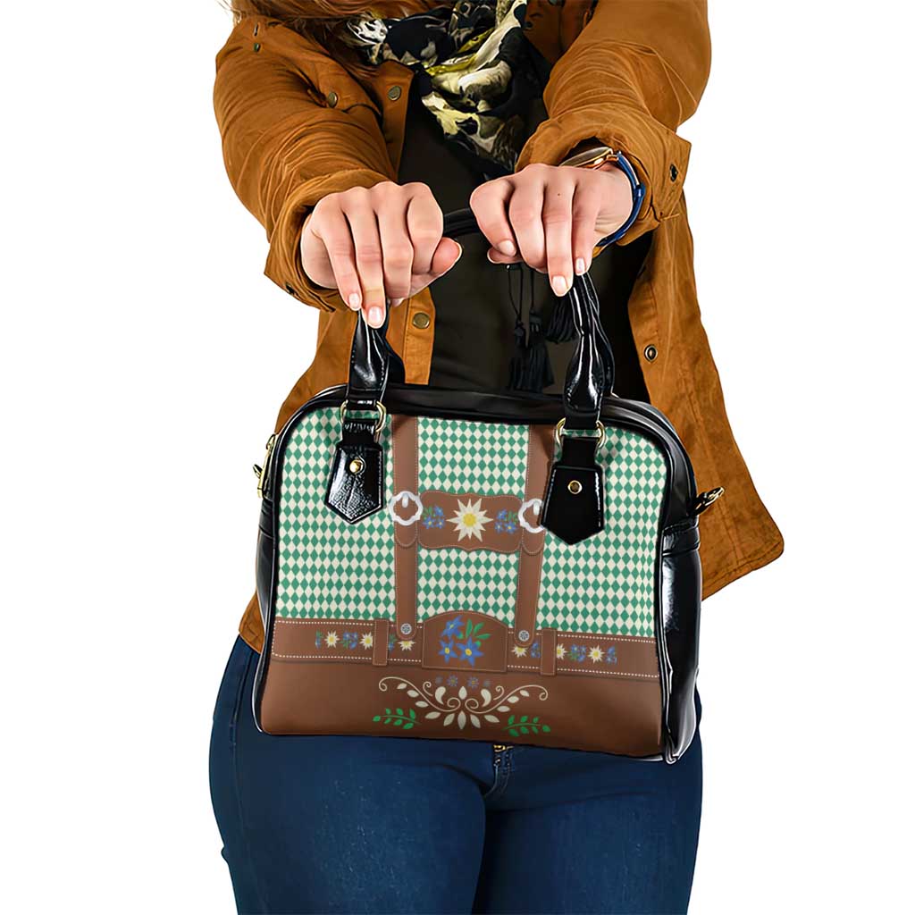 Lederhosen Oktoberfest Shoulder Handbag Green Edelweiss Floral Polka Dots LT9