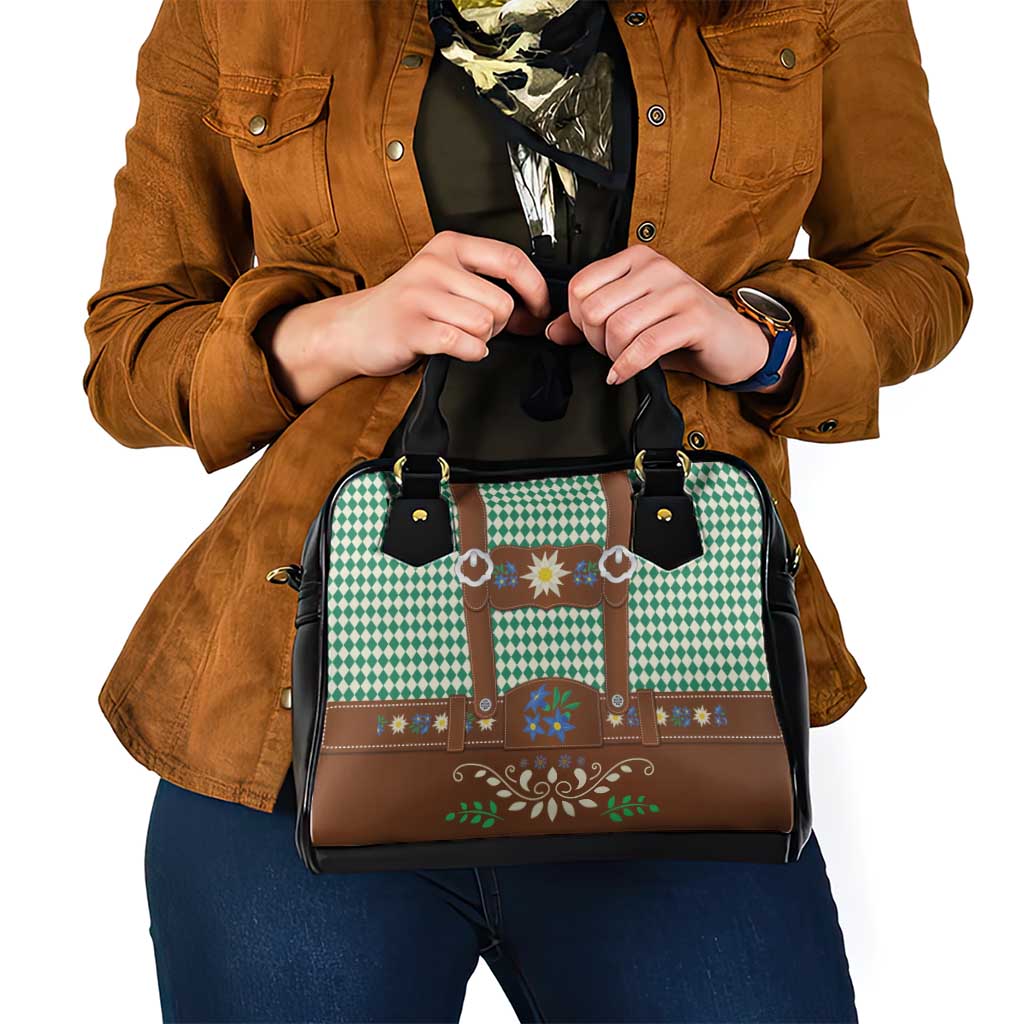 Lederhosen Oktoberfest Shoulder Handbag Green Edelweiss Floral Polka Dots LT9