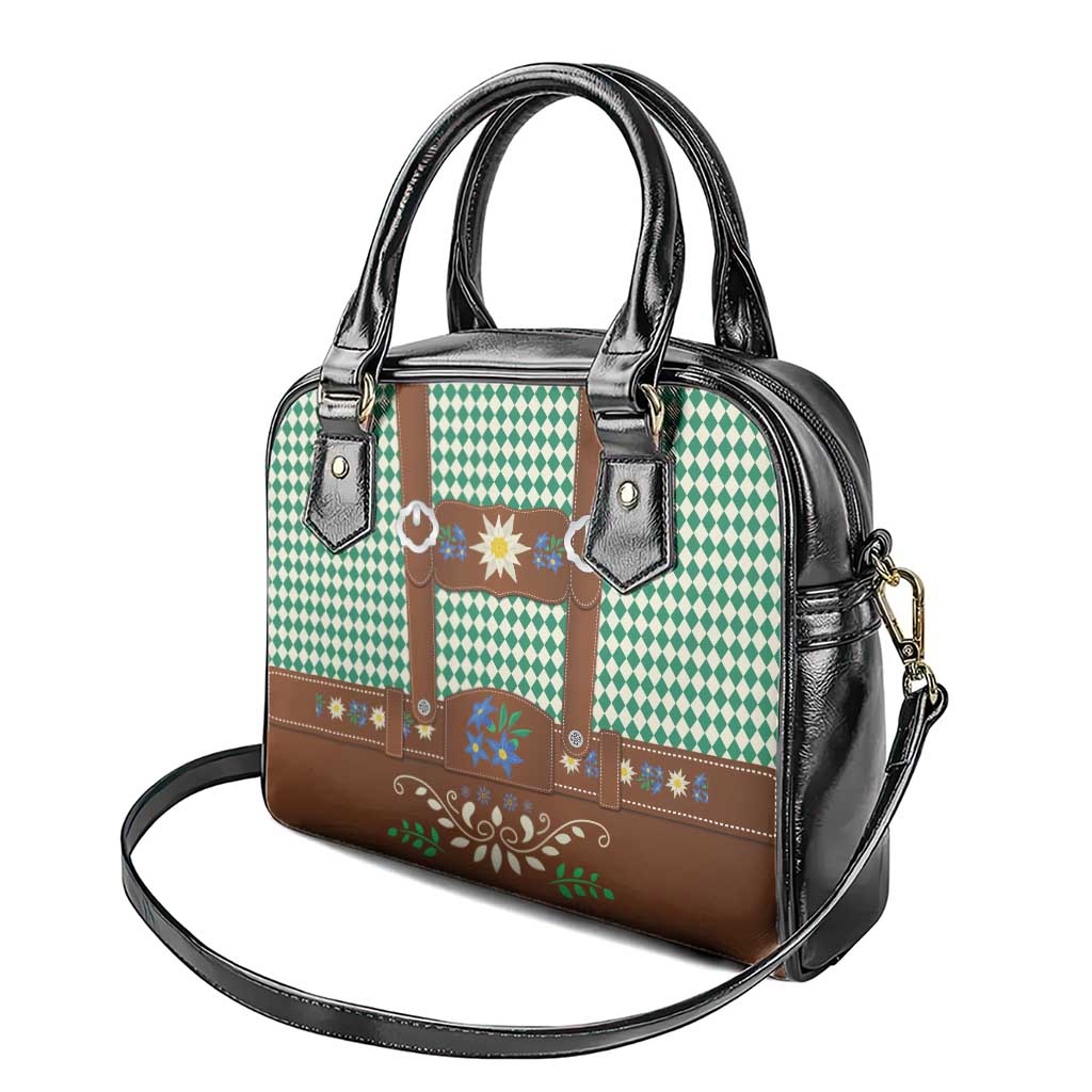 Lederhosen Oktoberfest Shoulder Handbag Green Edelweiss Floral Polka Dots LT9