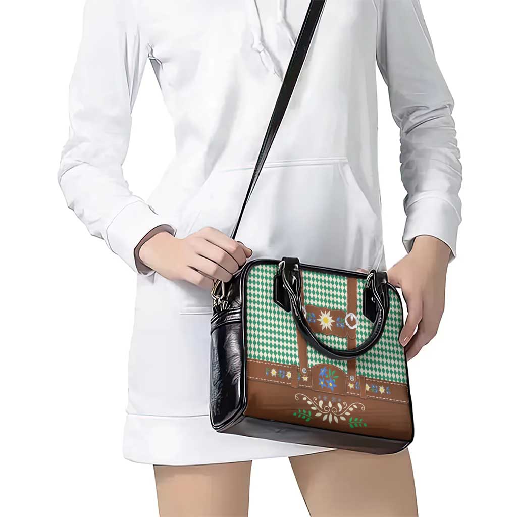 Lederhosen Oktoberfest Shoulder Handbag Green Edelweiss Floral Polka Dots LT9