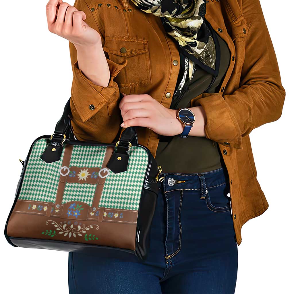 Lederhosen Oktoberfest Shoulder Handbag Green Edelweiss Floral Polka Dots LT9
