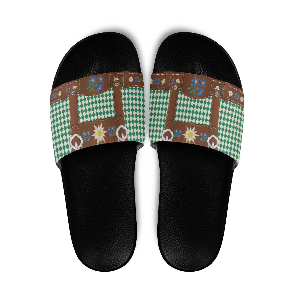 Lederhosen Oktoberfest Slide Sandals Green Edelweiss Floral Polka Dots LT9