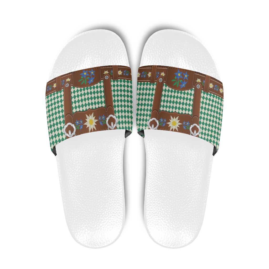 Lederhosen Oktoberfest Slide Sandals Green Edelweiss Floral Polka Dots LT9