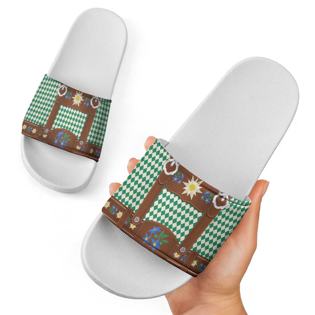 Lederhosen Oktoberfest Slide Sandals Green Edelweiss Floral Polka Dots LT9