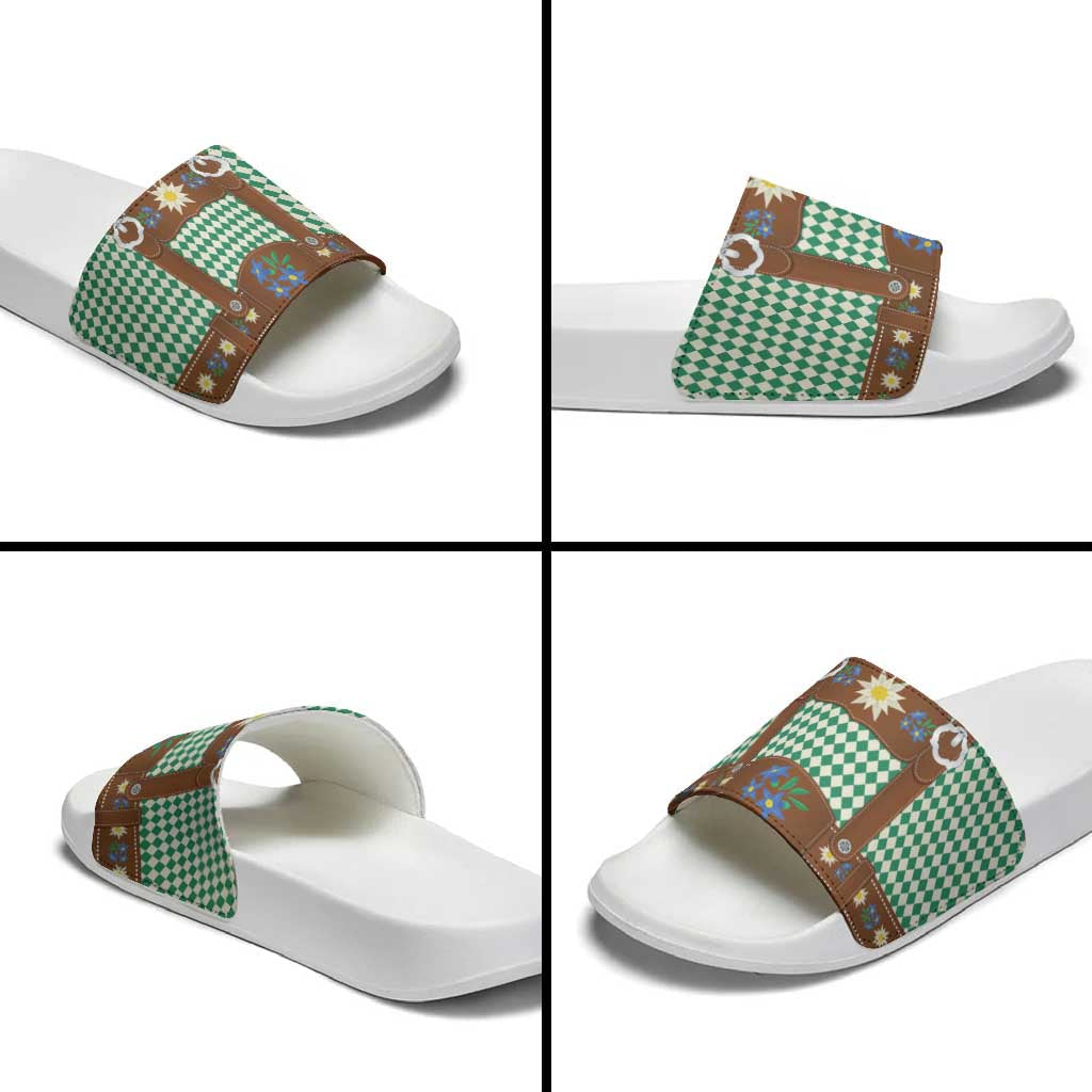 Lederhosen Oktoberfest Slide Sandals Green Edelweiss Floral Polka Dots LT9