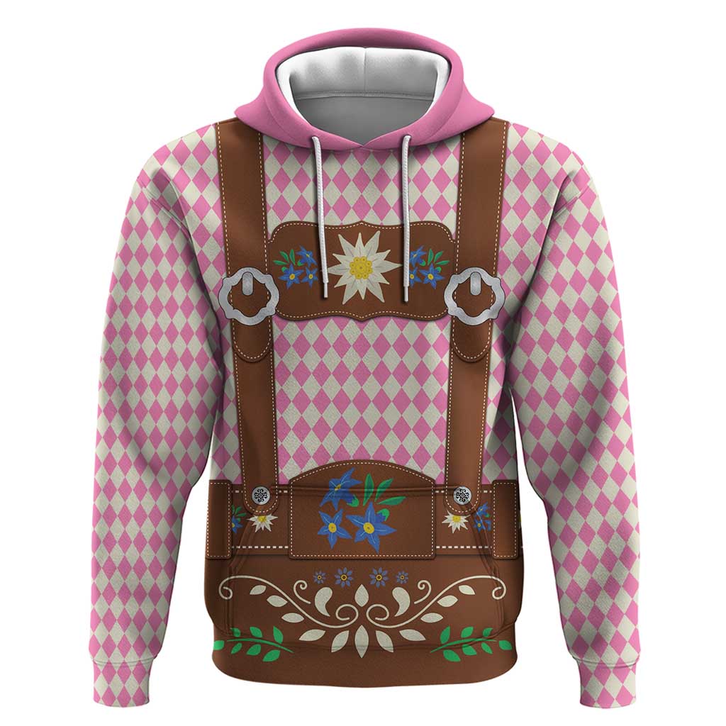 Lederhosen Oktoberfest Hoodie Pink Edelweiss Floral Polka Dots LT9