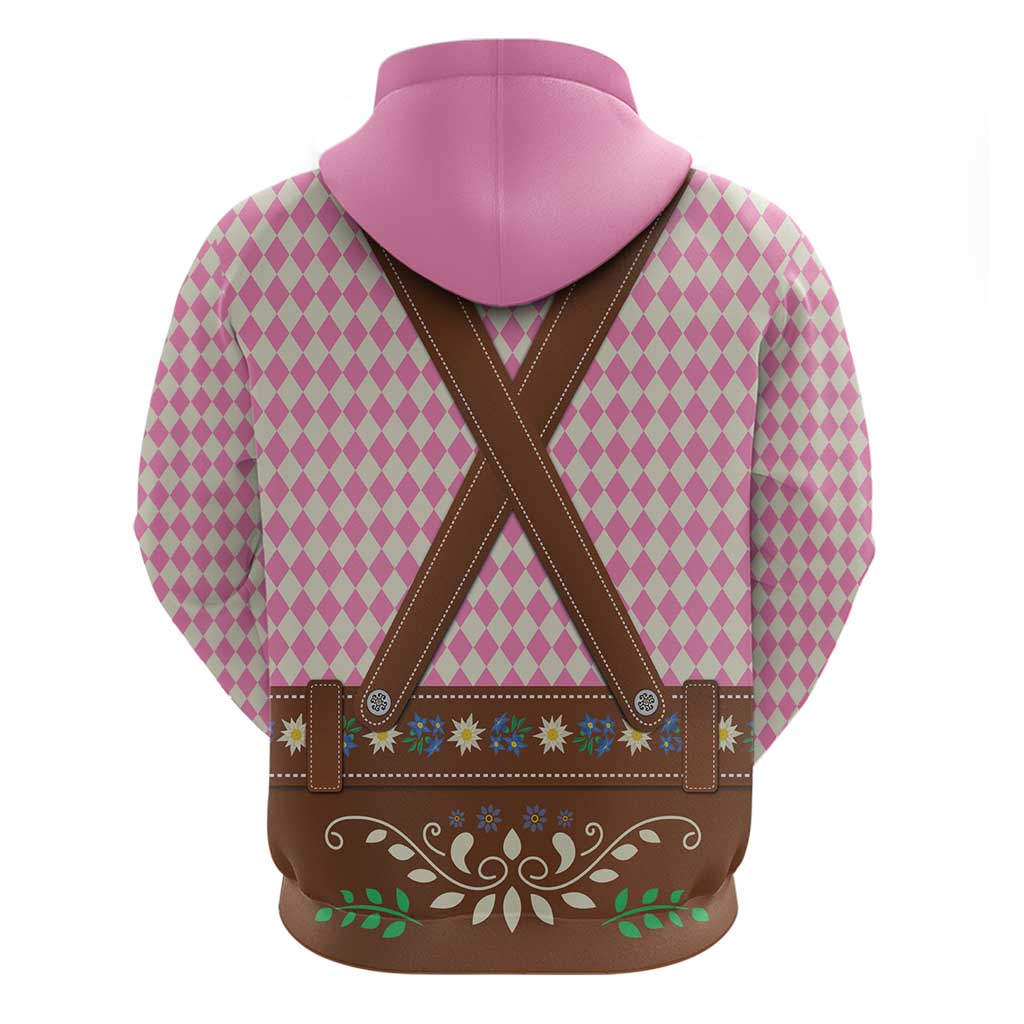 Lederhosen Oktoberfest Hoodie Pink Edelweiss Floral Polka Dots LT9