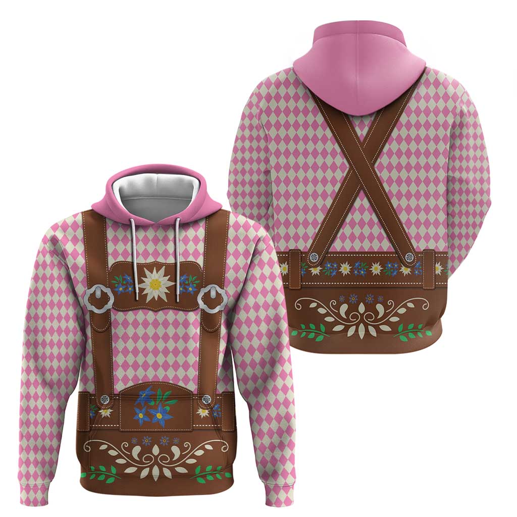 Lederhosen Oktoberfest Hoodie Pink Edelweiss Floral Polka Dots LT9