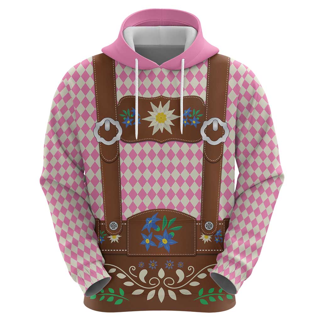 Lederhosen Oktoberfest Hoodie Pink Edelweiss Floral Polka Dots LT9