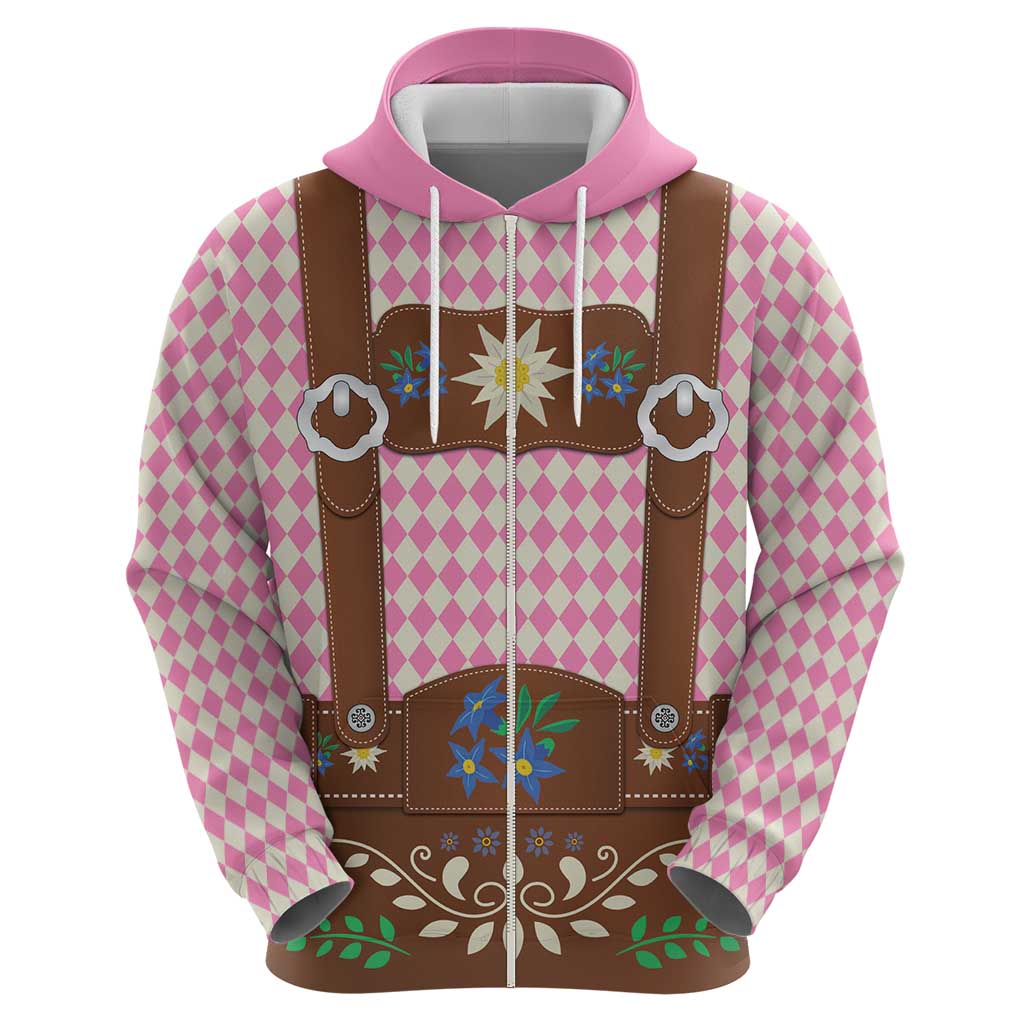 Lederhosen Oktoberfest Hoodie Pink Edelweiss Floral Polka Dots LT9