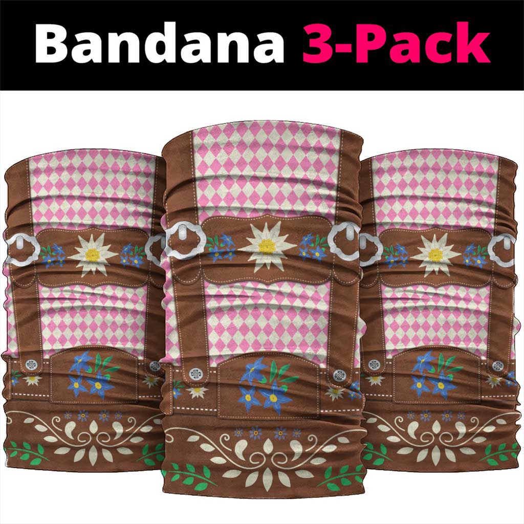 Lederhosen Oktoberfest Neck Gaiter Pink Edelweiss Floral Polka Dots LT9