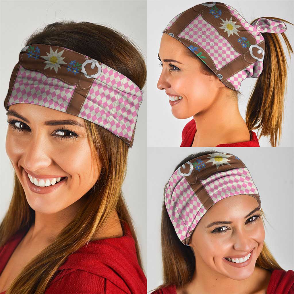 Lederhosen Oktoberfest Neck Gaiter Pink Edelweiss Floral Polka Dots LT9