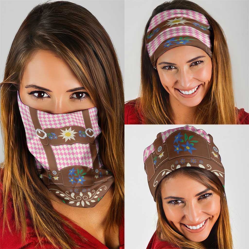 Lederhosen Oktoberfest Neck Gaiter Pink Edelweiss Floral Polka Dots LT9