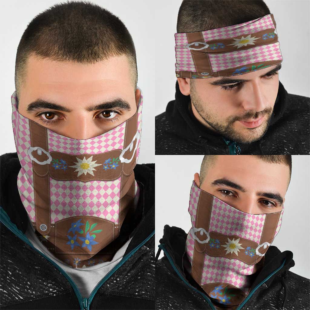 Lederhosen Oktoberfest Neck Gaiter Pink Edelweiss Floral Polka Dots LT9