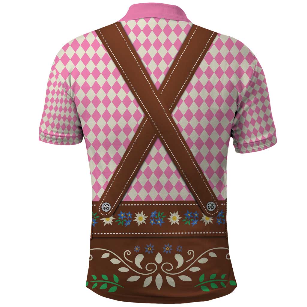 Lederhosen Oktoberfest Polo Shirt Pink Edelweiss Floral Polka Dots LT9