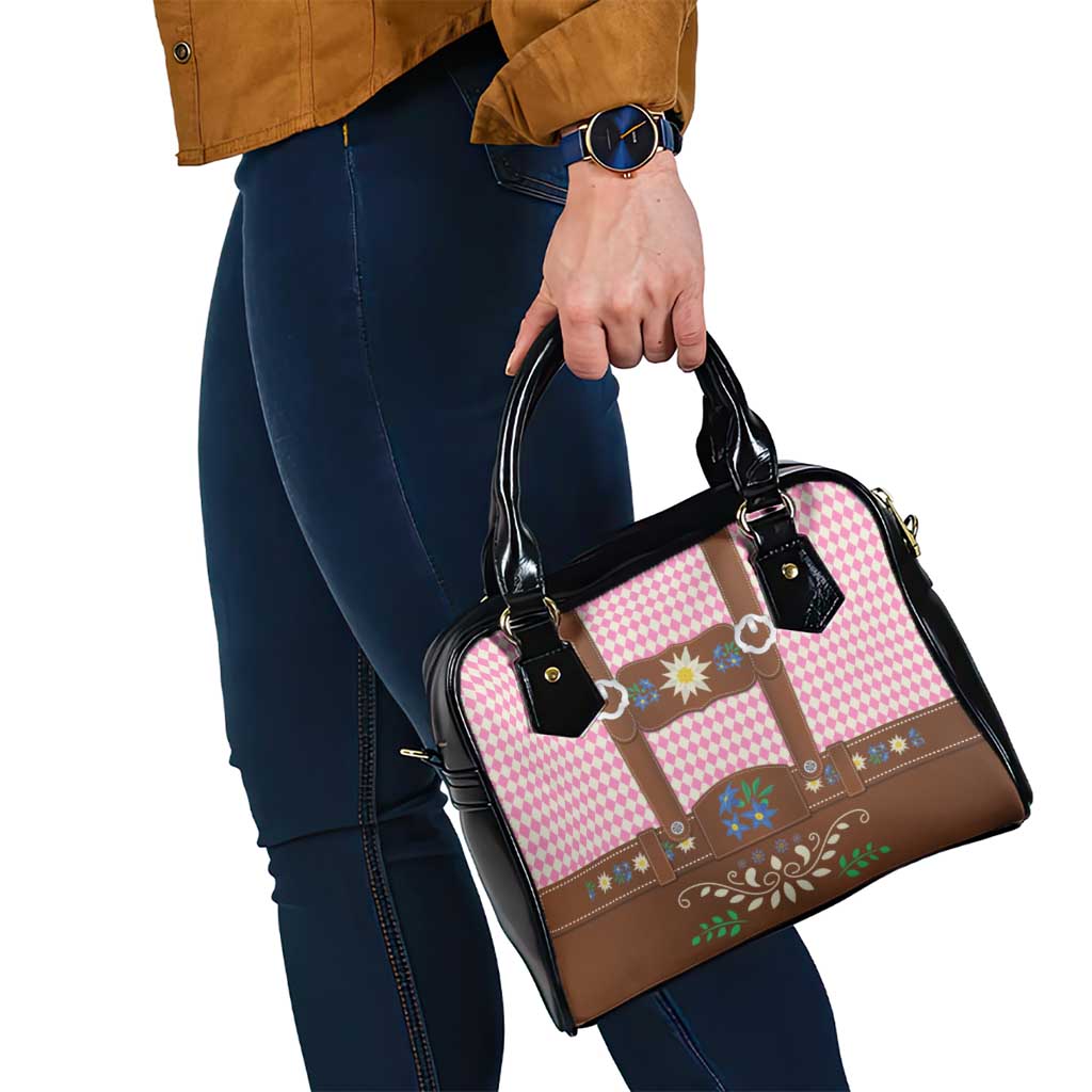 Lederhosen Oktoberfest Shoulder Handbag Pink Edelweiss Floral Polka Dots LT9