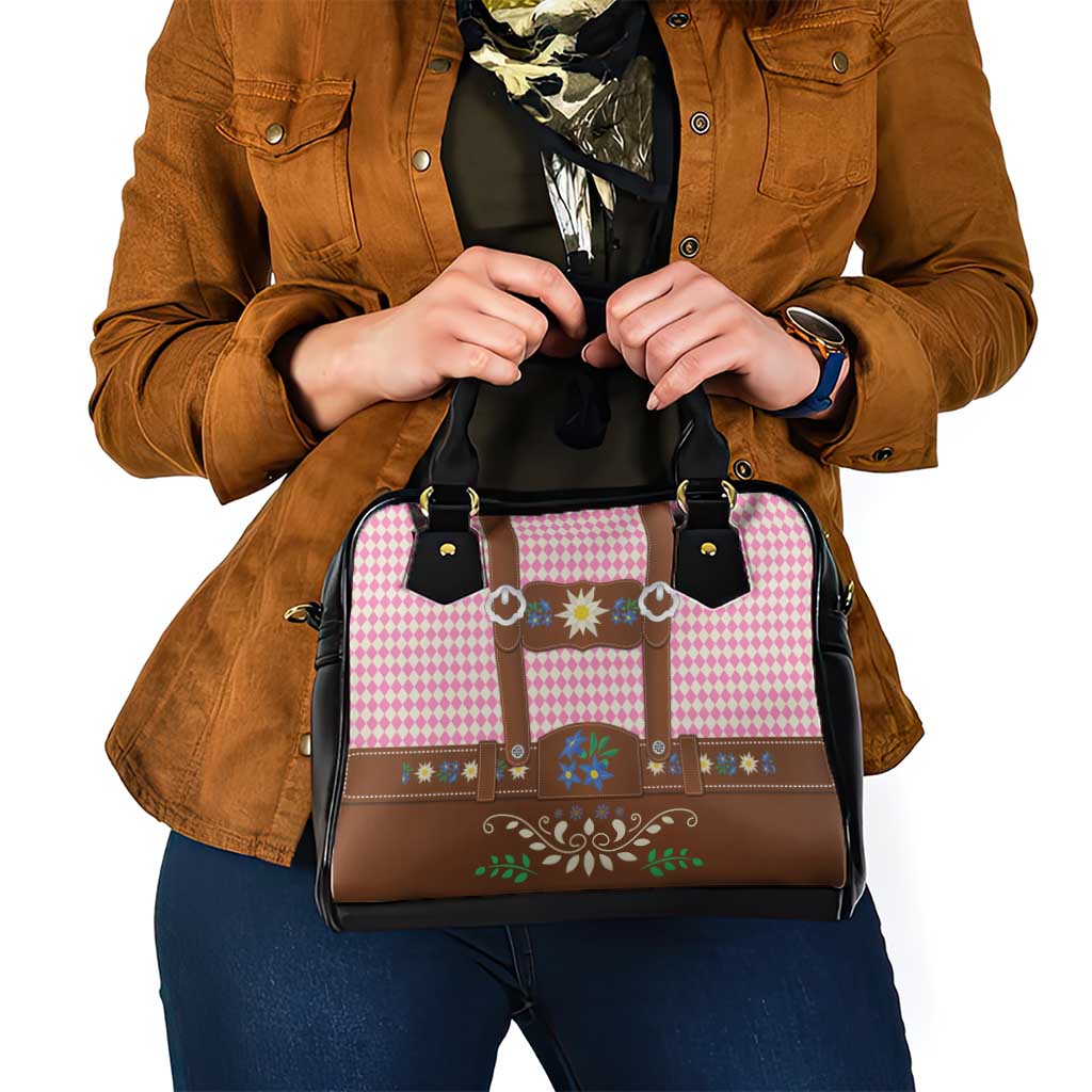 Lederhosen Oktoberfest Shoulder Handbag Pink Edelweiss Floral Polka Dots LT9