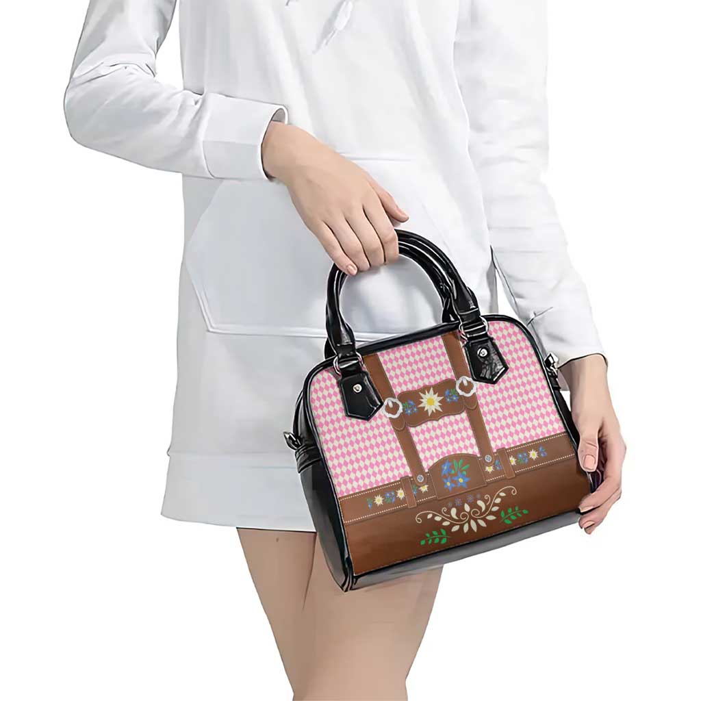 Lederhosen Oktoberfest Shoulder Handbag Pink Edelweiss Floral Polka Dots LT9