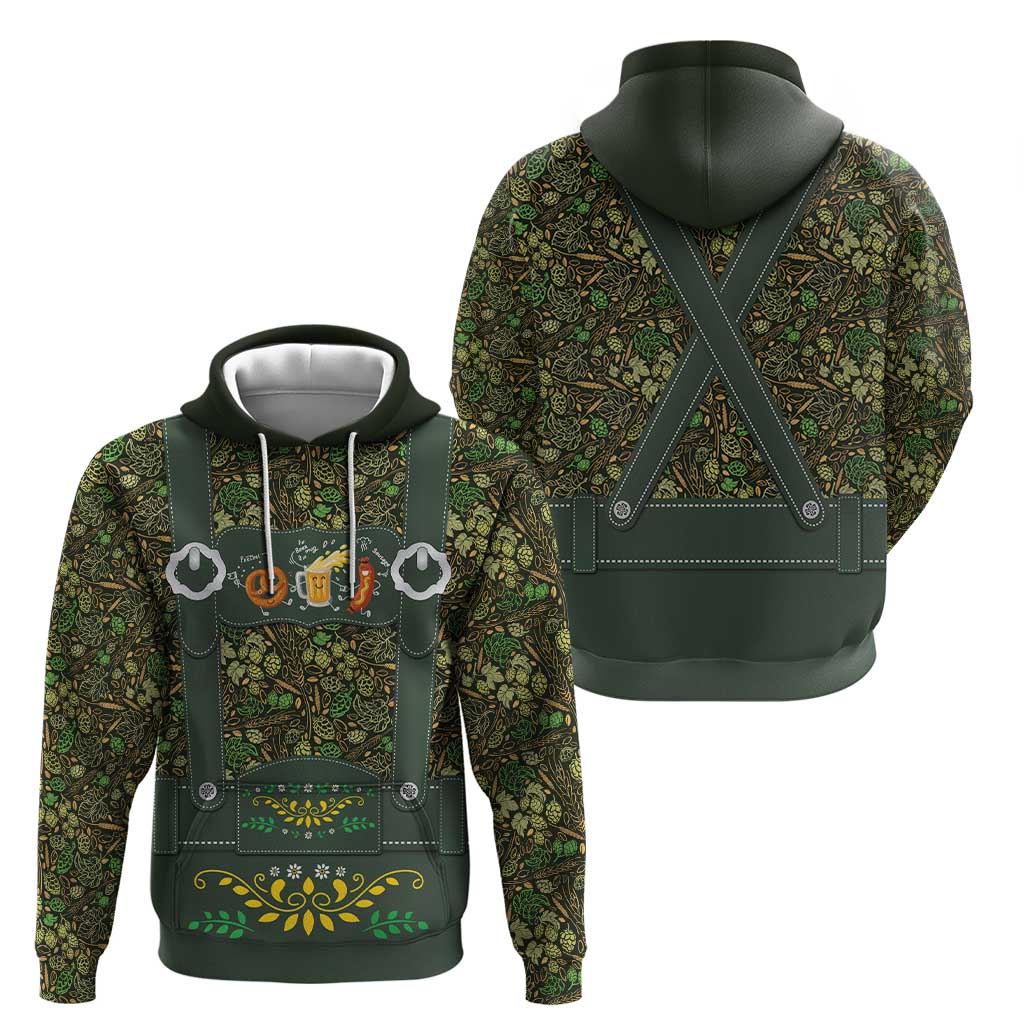 Lederhosen Oktoberfest Hoodie Hops And Malt Pattern LT9