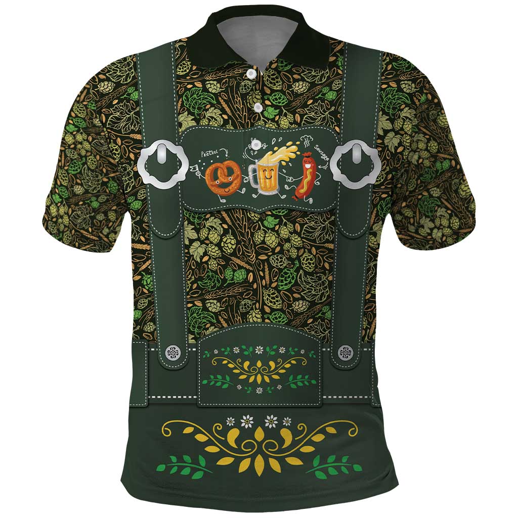 Lederhosen Oktoberfest Polo Shirt Hops And Malt Pattern LT9