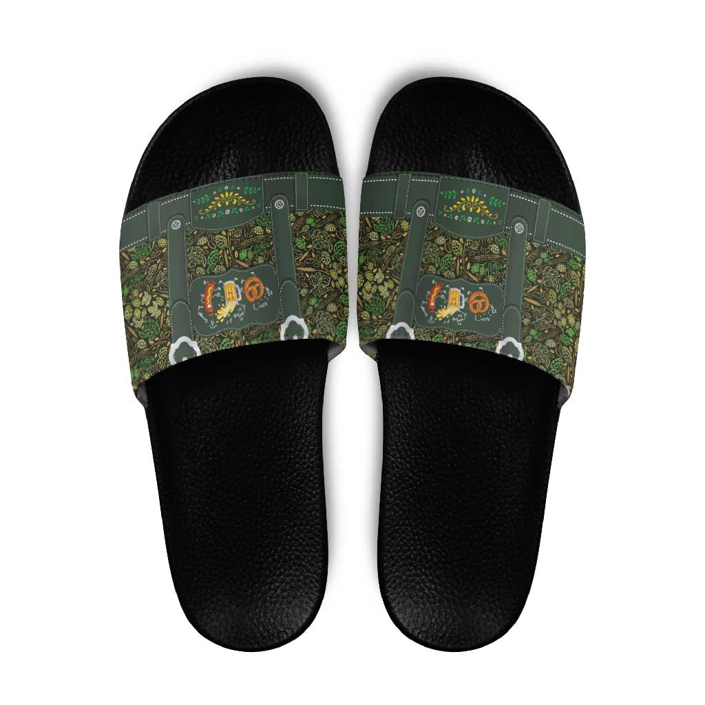 Lederhosen Oktoberfest Slide Sandals Hops And Malt Pattern LT9