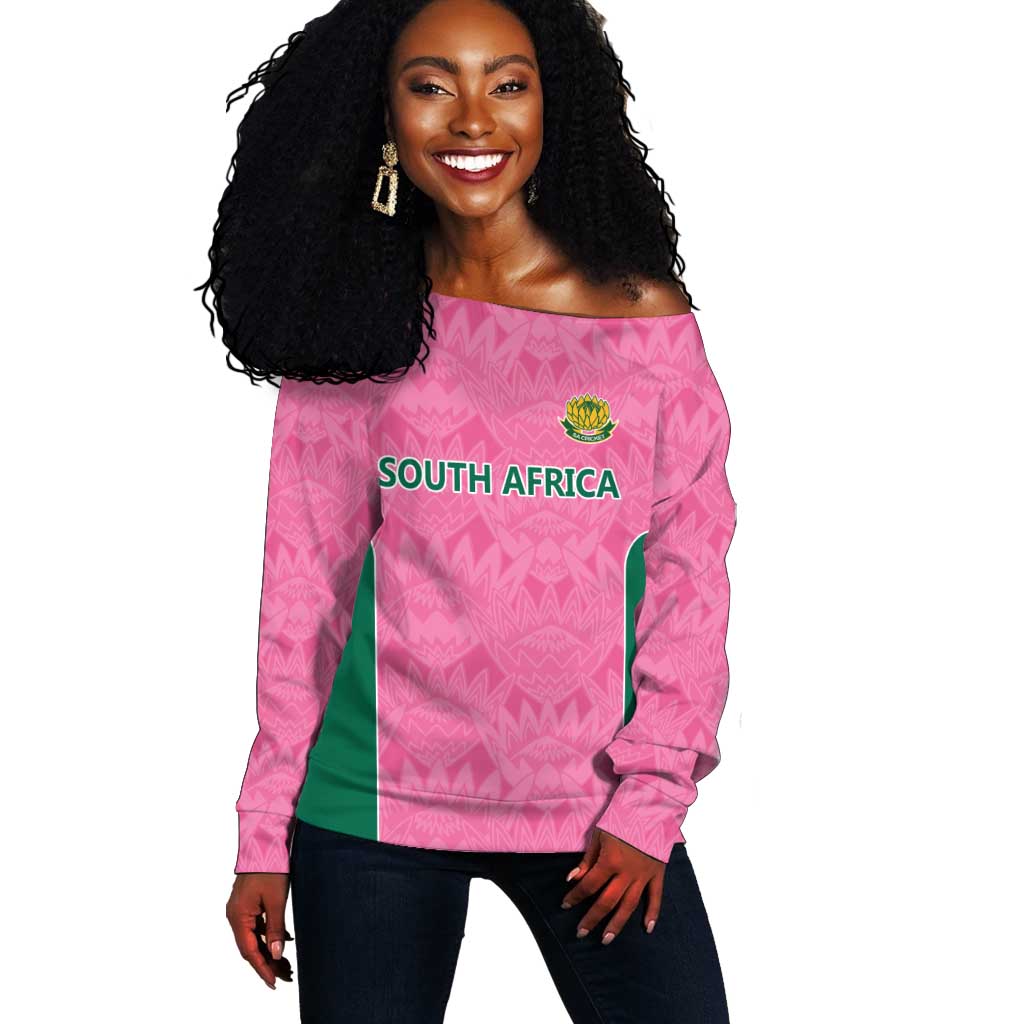 Pink South Africa Cricket Custom Off Shoulder Sweater African King Proteas Be Way Pink LT9
