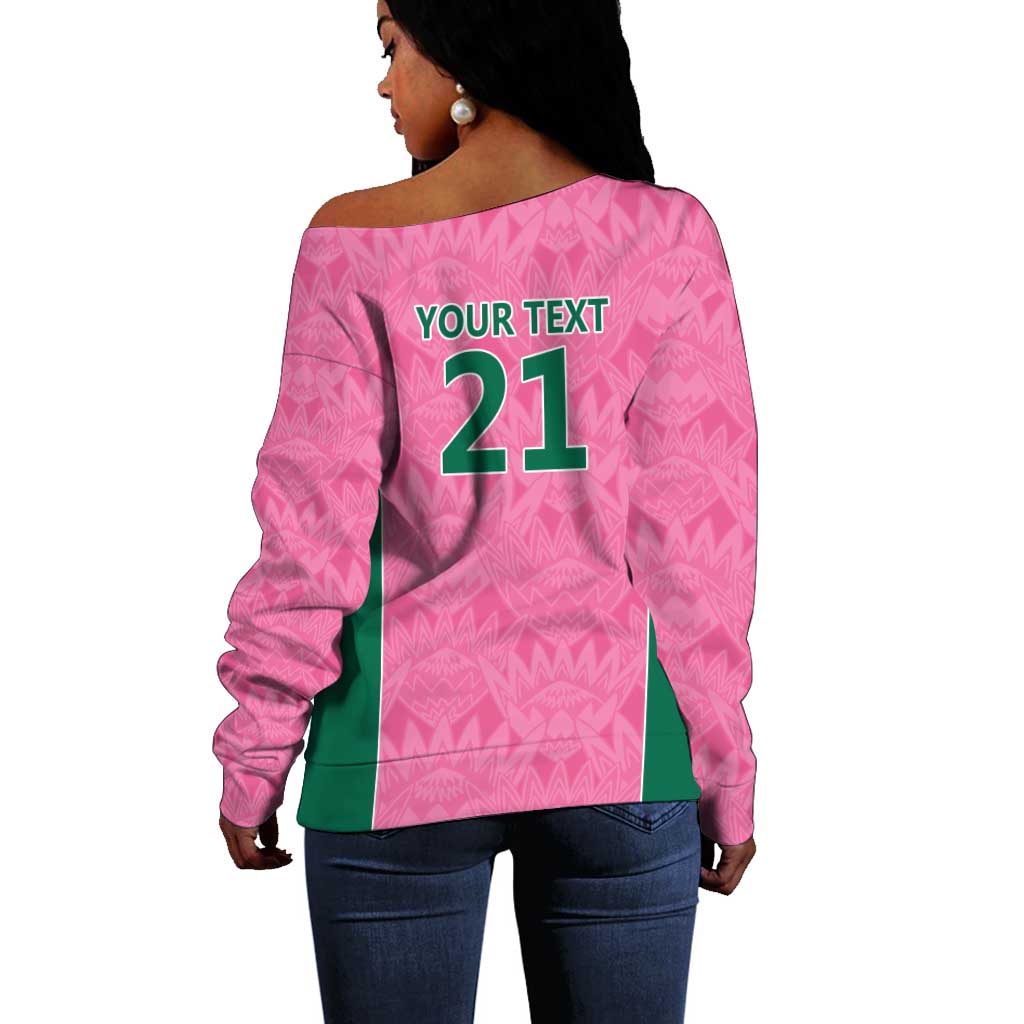 Pink South Africa Cricket Custom Off Shoulder Sweater African King Proteas Be Way Pink LT9