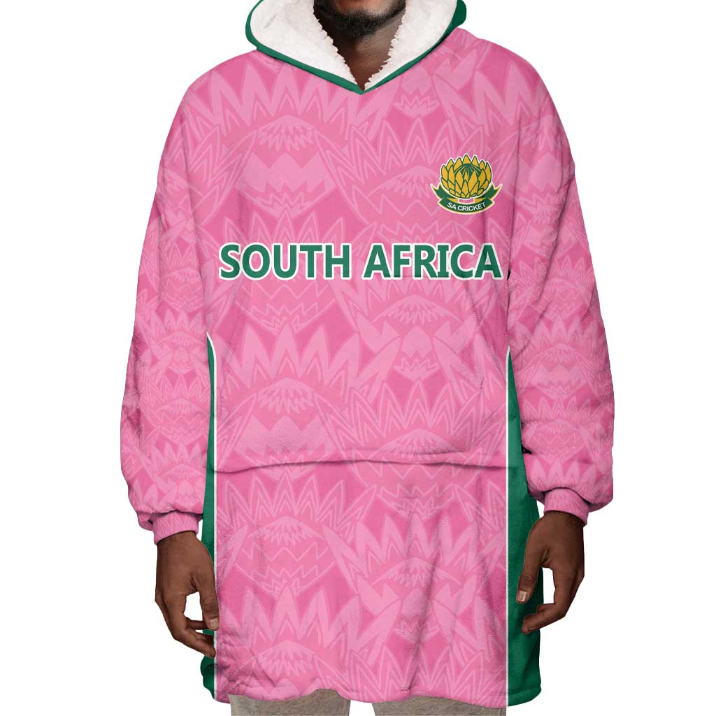 Pink South Africa Cricket Custom Wearable Blanket Hoodie African King Proteas Be Way Pink LT9