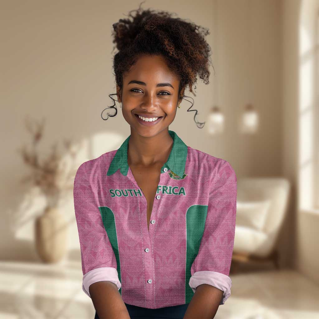 Pink South Africa Cricket Custom Women Casual Shirt African King Proteas Be Way Pink LT9