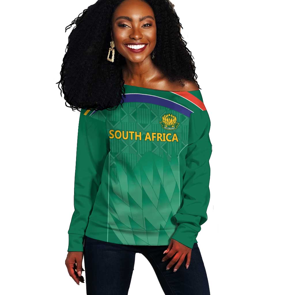 South Africa Cricket Custom Off Shoulder Sweater African King Proteas Green LT9