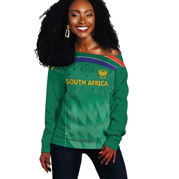 South Africa Cricket Custom Off Shoulder Sweater African King Proteas Green LT9