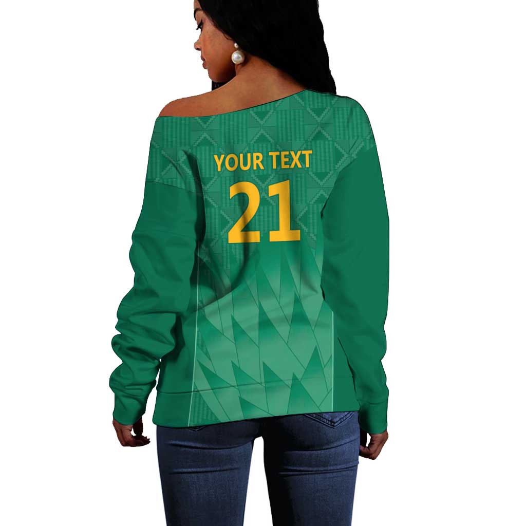 South Africa Cricket Custom Off Shoulder Sweater African King Proteas Green LT9